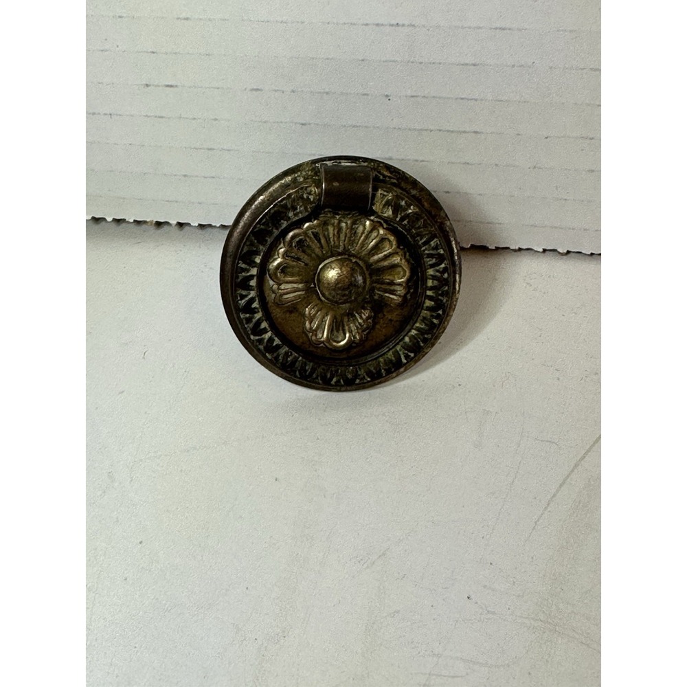Antique Hepplewhite Sheraton Colonial Brass Hardware Drop Ring Drawer Pull
